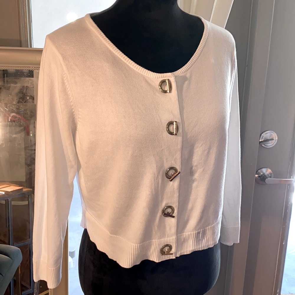 Calvin Klein small ivory cardigan sweater business casual dainty ladies top - Picture 1 of 8